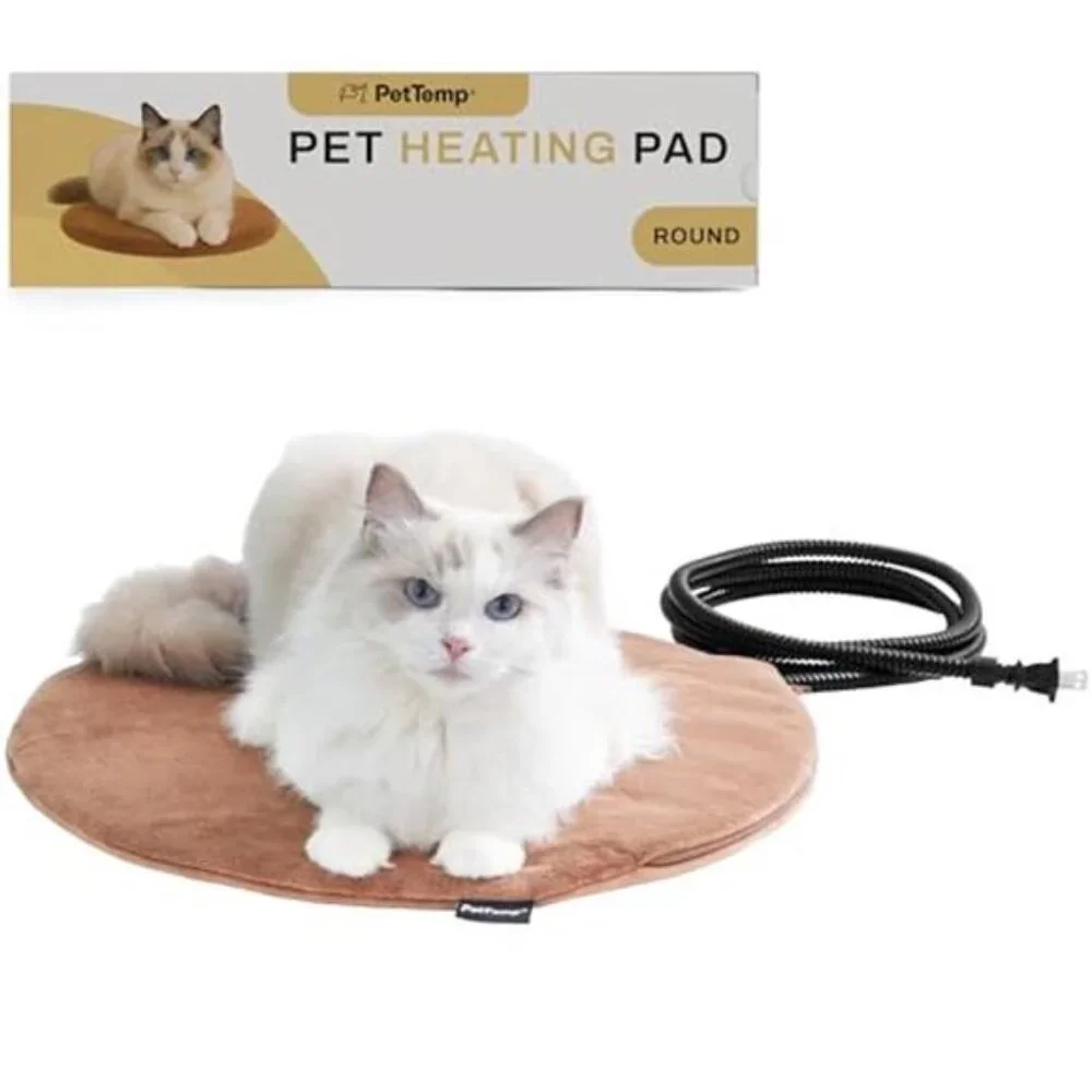 Pet Heating Pad Cat Dog Heated Bed Waterproof Round 16 Inch Indoor Outdoor Pad